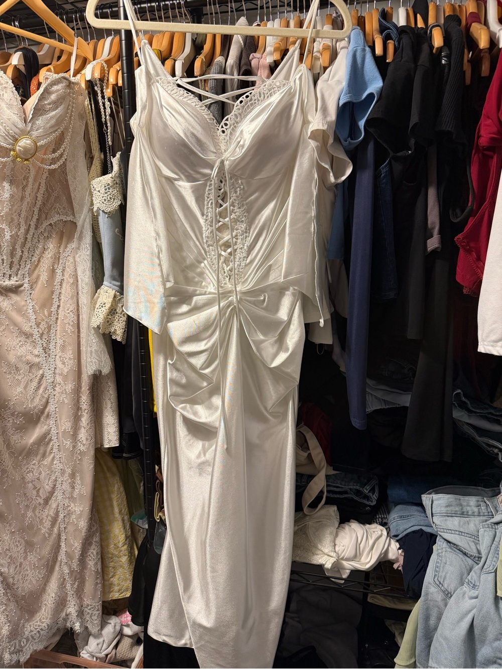 Lace-Up Ivory Satin Wedding Dress with Ruched Detail